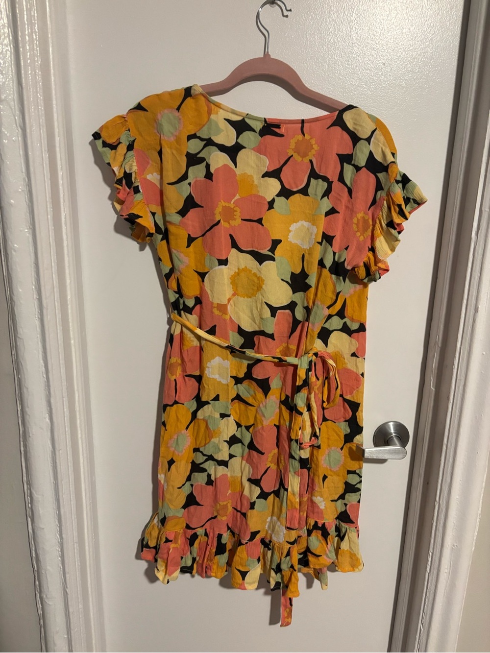 Billabong Floral Ruffle Tie-Waist Dress - Yellow & Coral